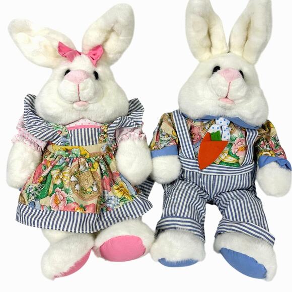 Pair Commonwealth Easter Bunny Rabbits Matching Dress/Overalls-Adorable! - Picture 1 of 8